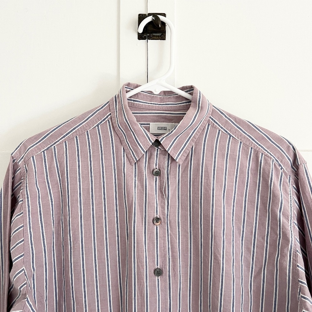 CLOSED Oversized Cotton Stripe Button Down Shirt Mauve XS - Picture 3 of 6